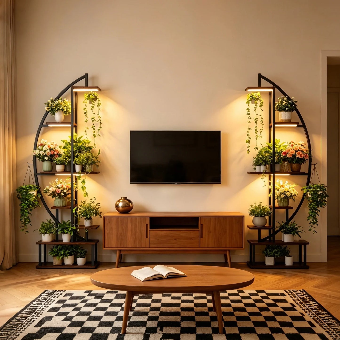 Seven-Tier Metal Plant Stand Half Moon Rack For Living Room