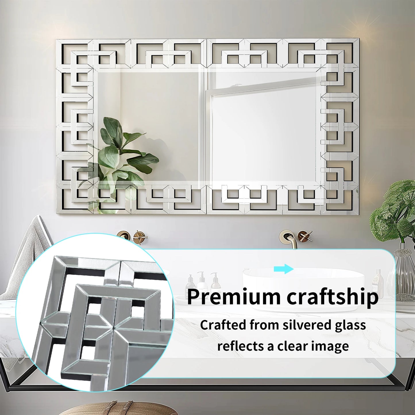 Rectangle Silver Venetian Art Mirror With Beveled Glass Edge