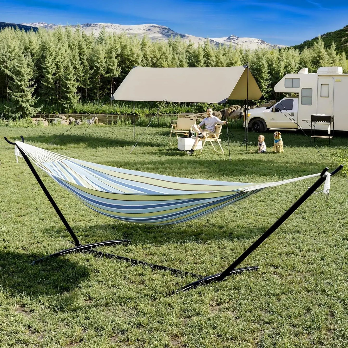 NONEM Double Hammock With Stand Iron Frame For Couples 450Lb Capacity Portable Outdoor Camping Gear Carry Bag