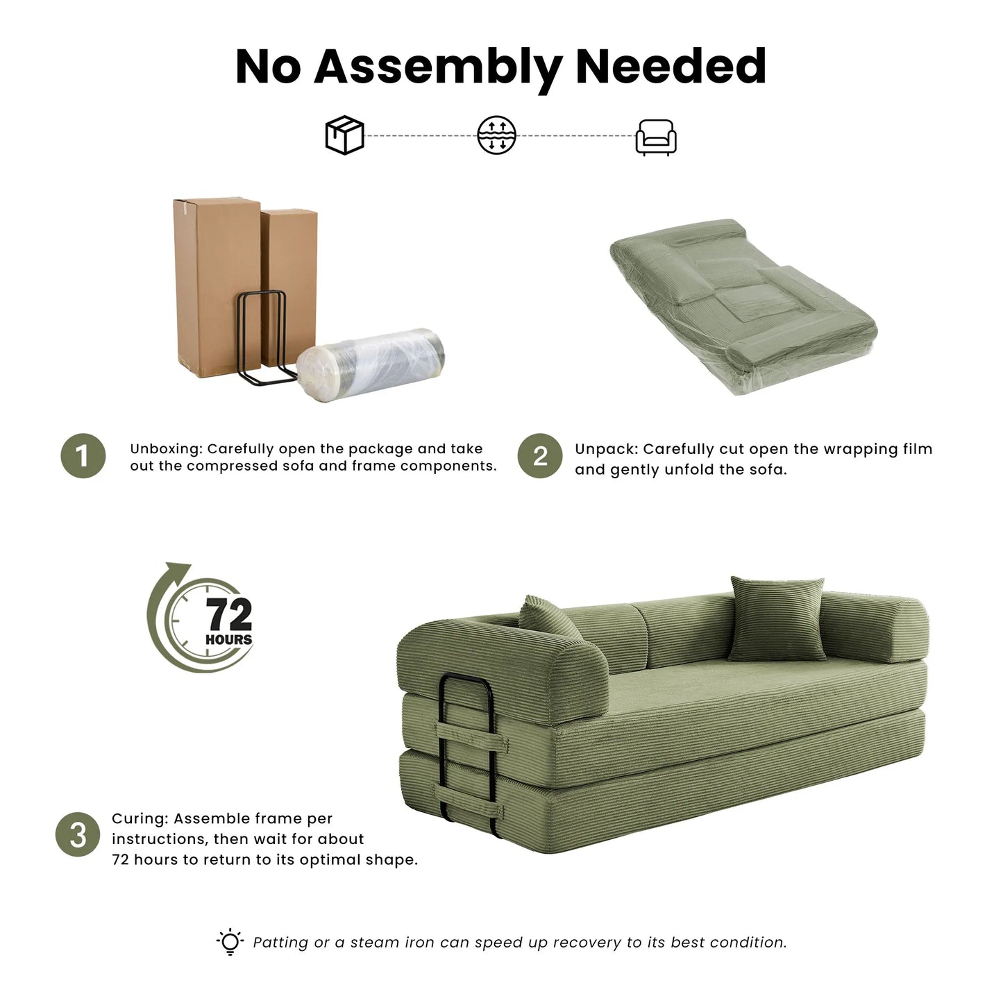 NONECN Folding Convertible Sofa Bed Corduroy Upholstered Couch