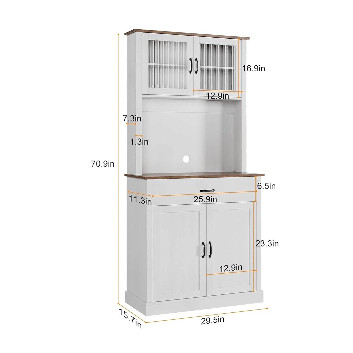 HiMISS Kitchen Pantry Cabinet With Microwave Stand And Glass Doors
