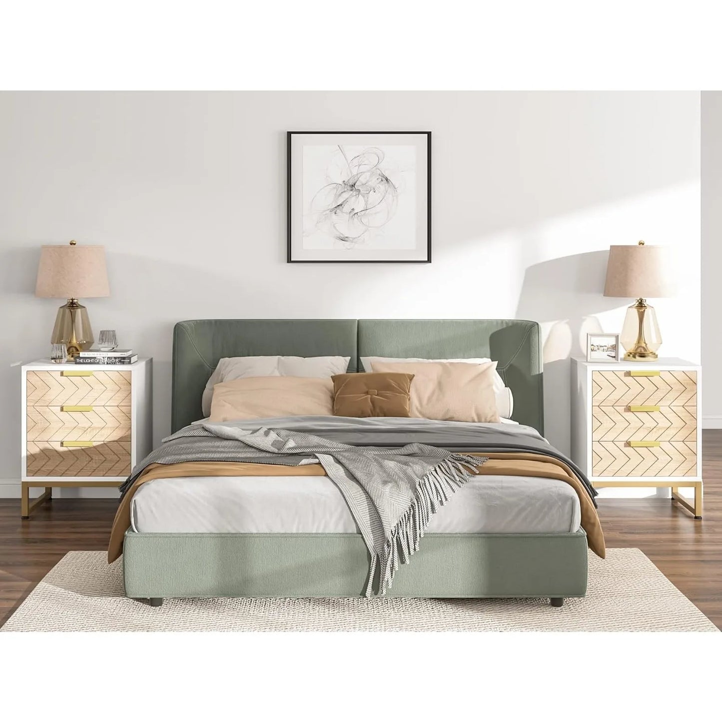 Little Tree Modern Nightstand With Chevron Design Bedside Table
