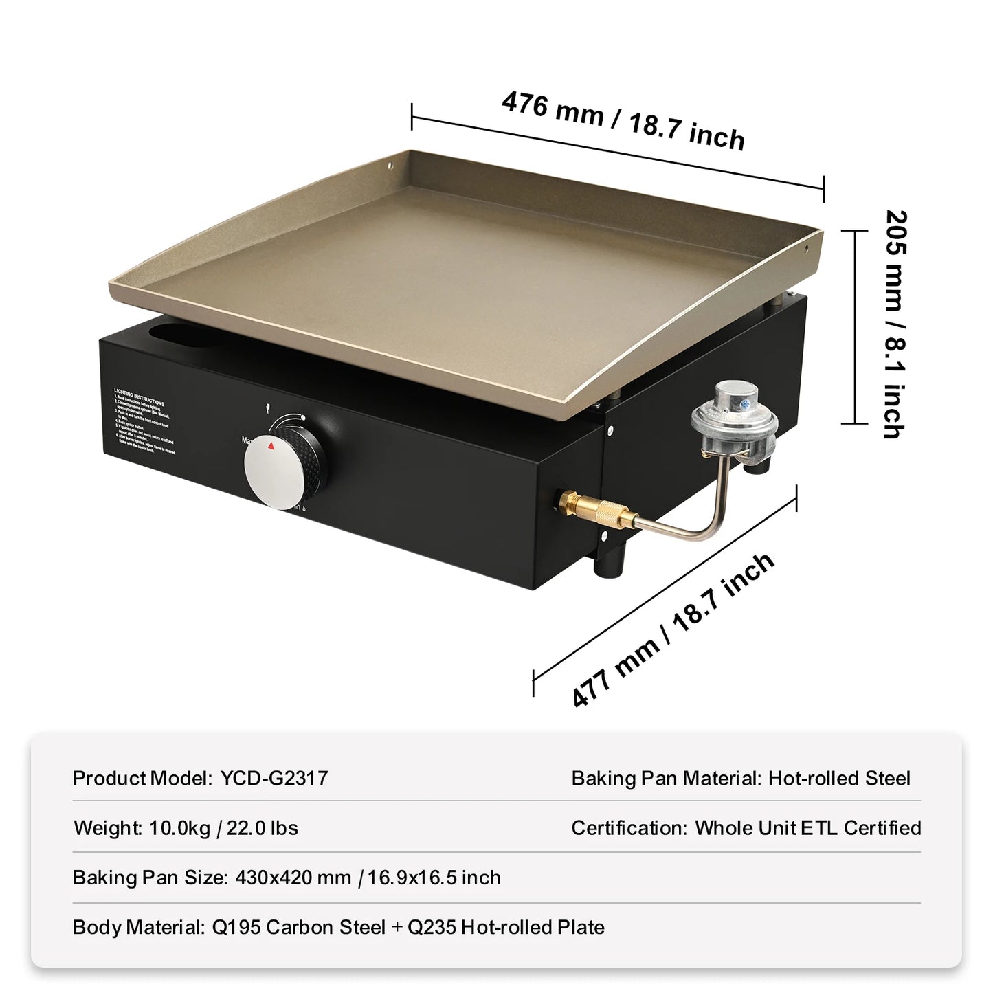 SucceBuy Propane Gas Tabletop Griddle 18 To 24 Inches Nonstick Carbon Steel Portable BBQ For Camping