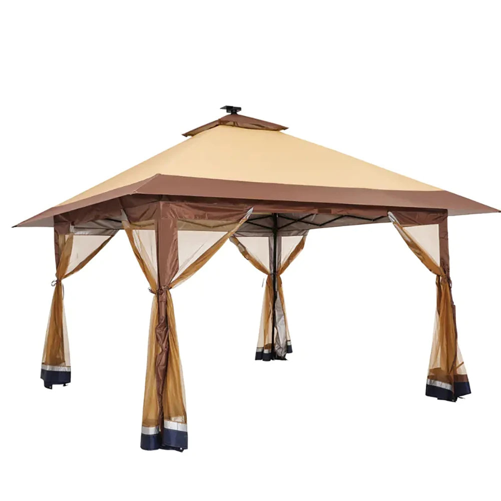 13x13 Ft Pop Up Gazebo With Cantilevered Eaves Awning And One Touch Roll Up Canopy Backyard Mosquito Netting