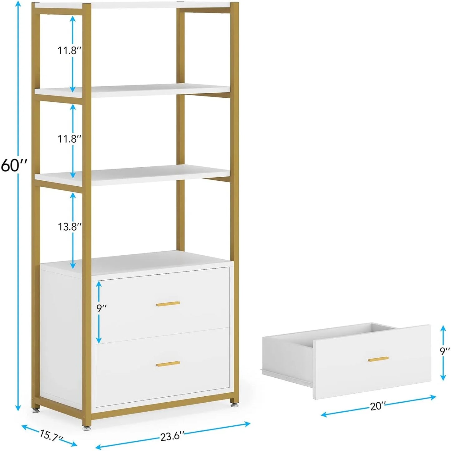 Little Tree 4-Tier Bookcase With Drawers Etagere Display Shelf
