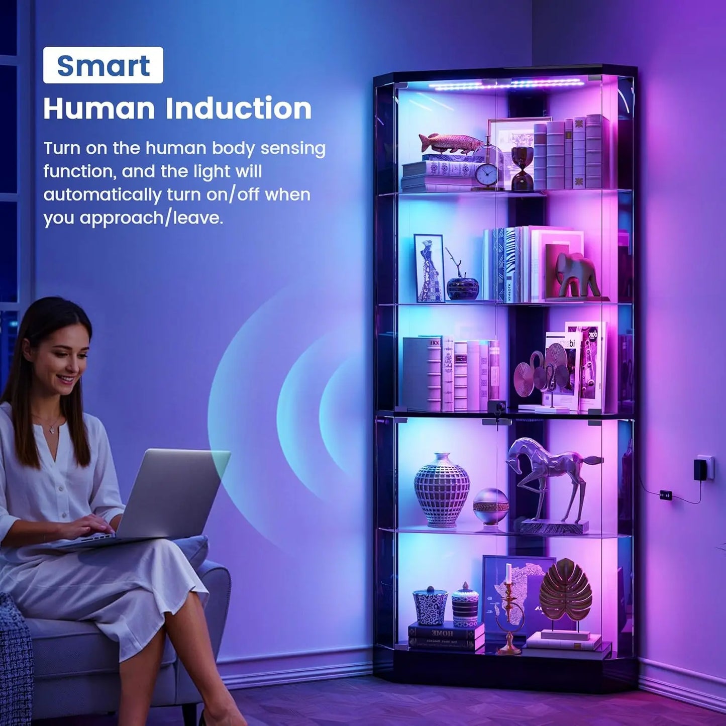 ZHILU Corner Display Cabinet With RGB Lights And Lock