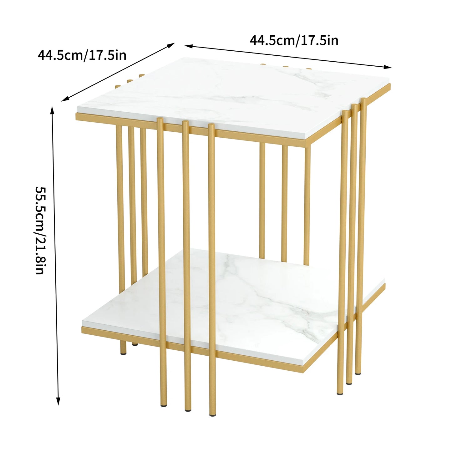 Two Tier Square Side Table With Metal Gold Frame And Sintered Stone Top