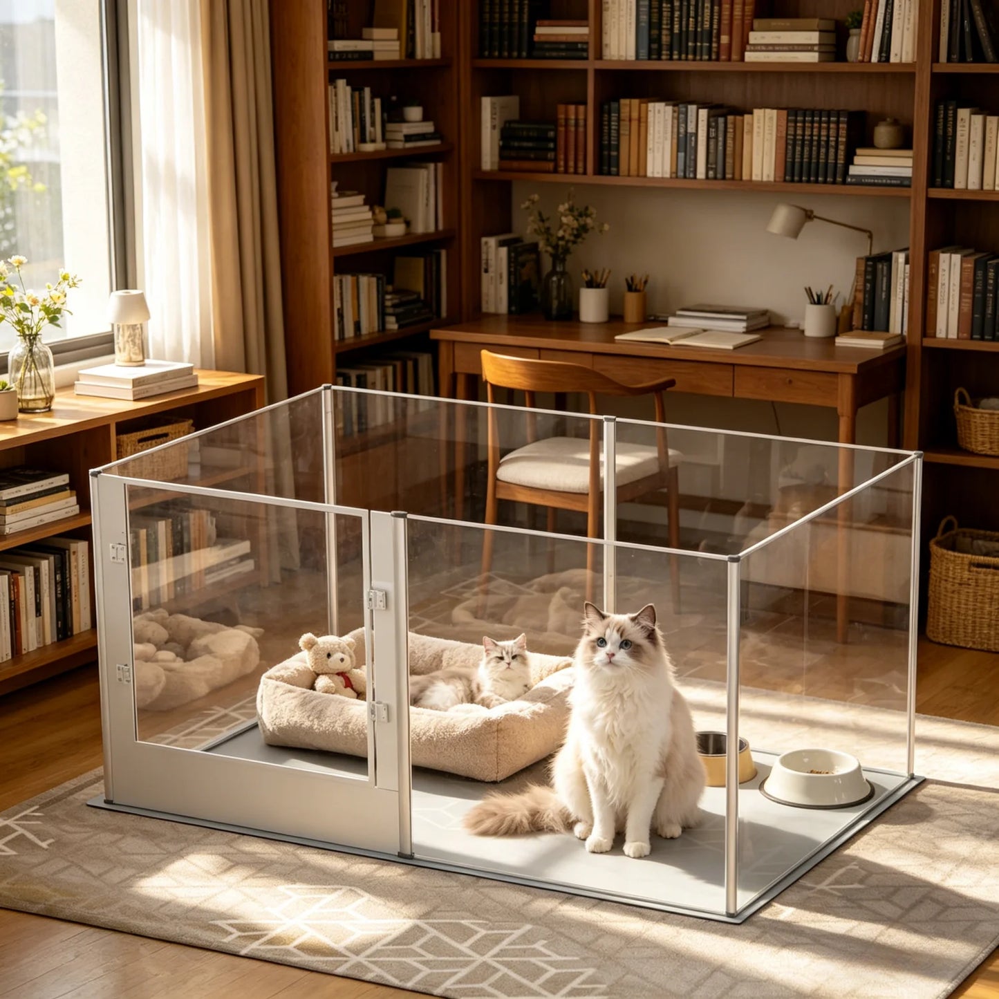 BINGOPAW Large Acrylic Dog Playpen Fence 6 Panel With Waterproof Mat