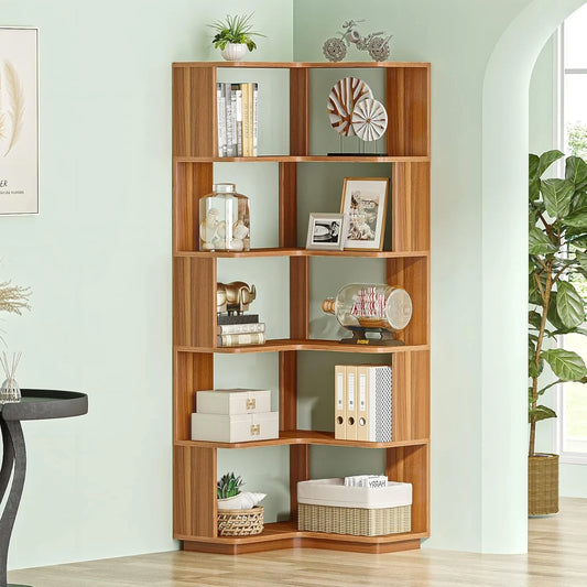 LITTLE TREE 6 Tier Corner Bookshelf L Shaped Bookcase