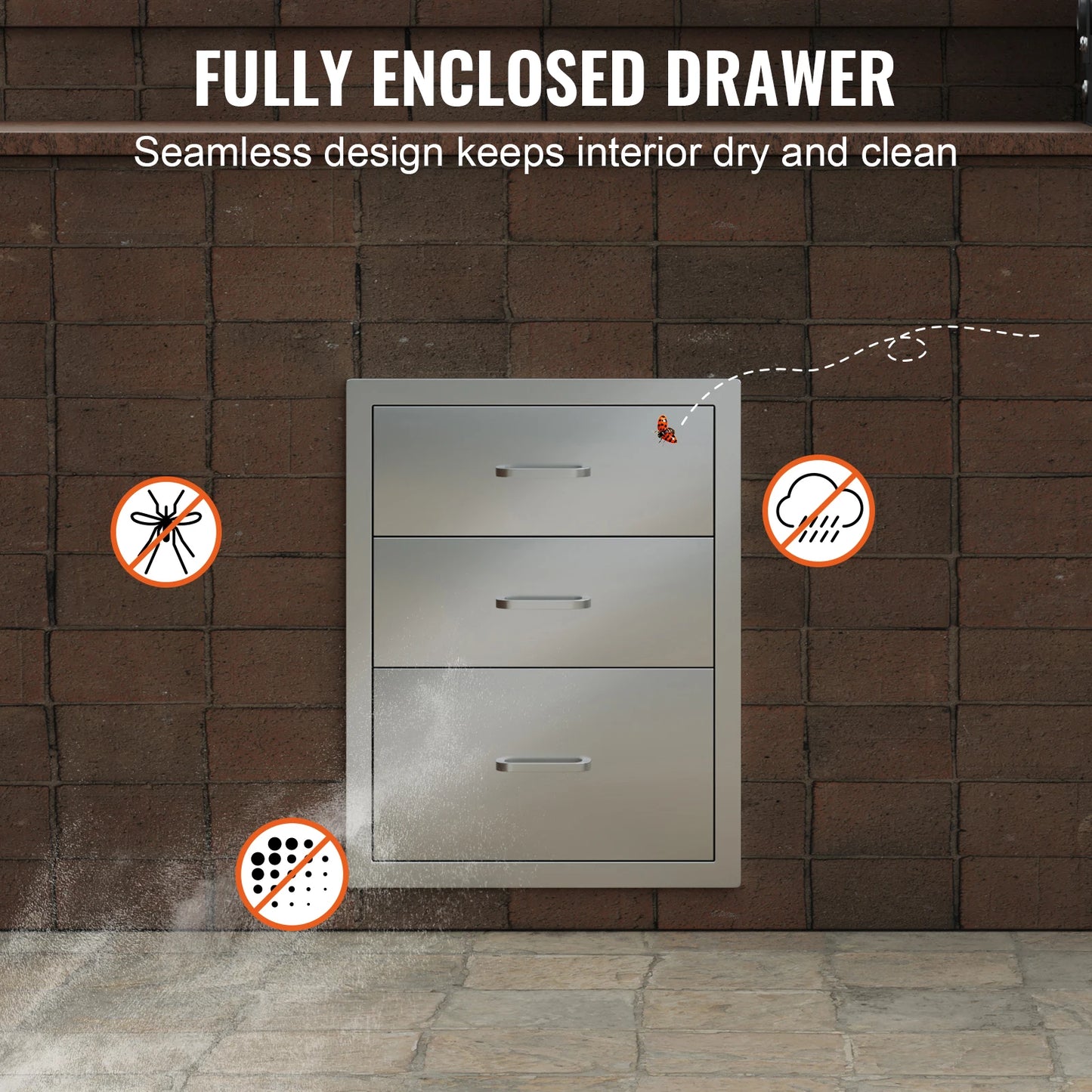 SucceBuy Stainless Steel Outdoor Kitchen Drawer With Handle Triple Layer For BBQ Island Grilling Cabinet Storage