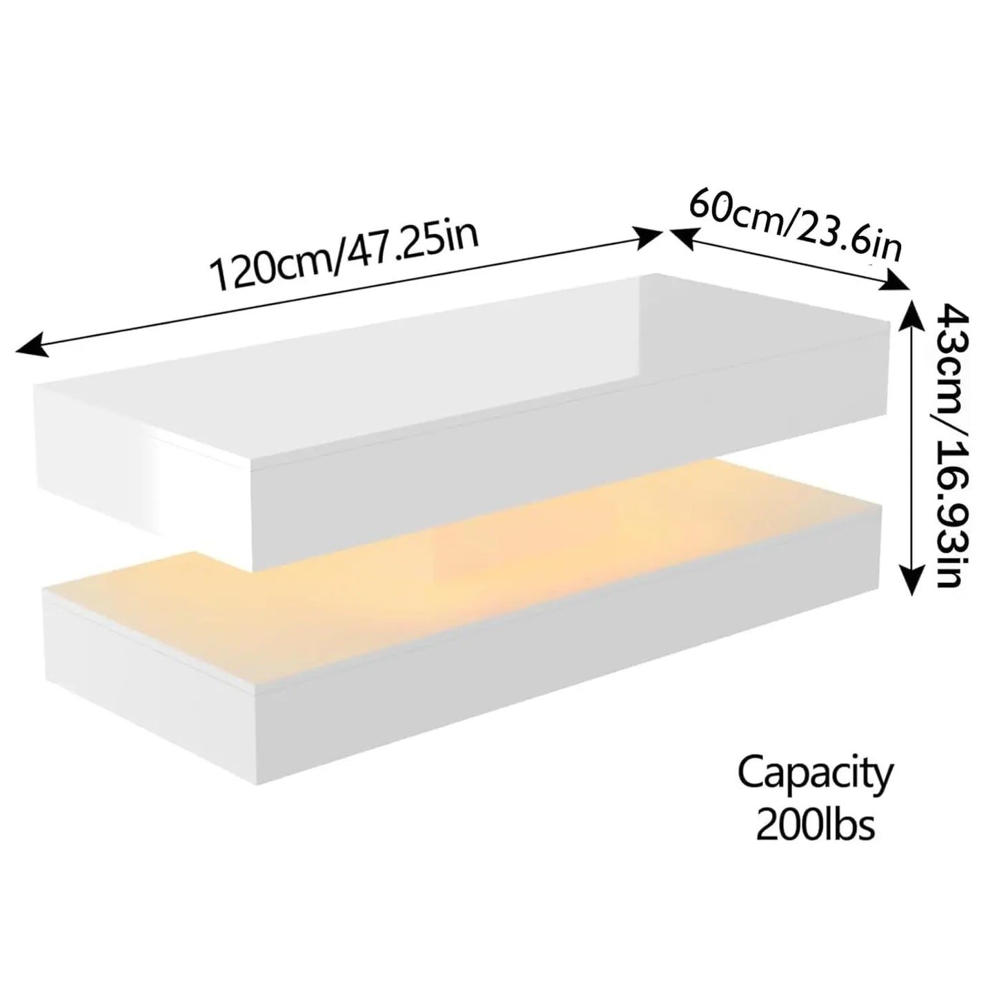 Glossy LED Coffee Table With 2 Drawers Modern Living Room