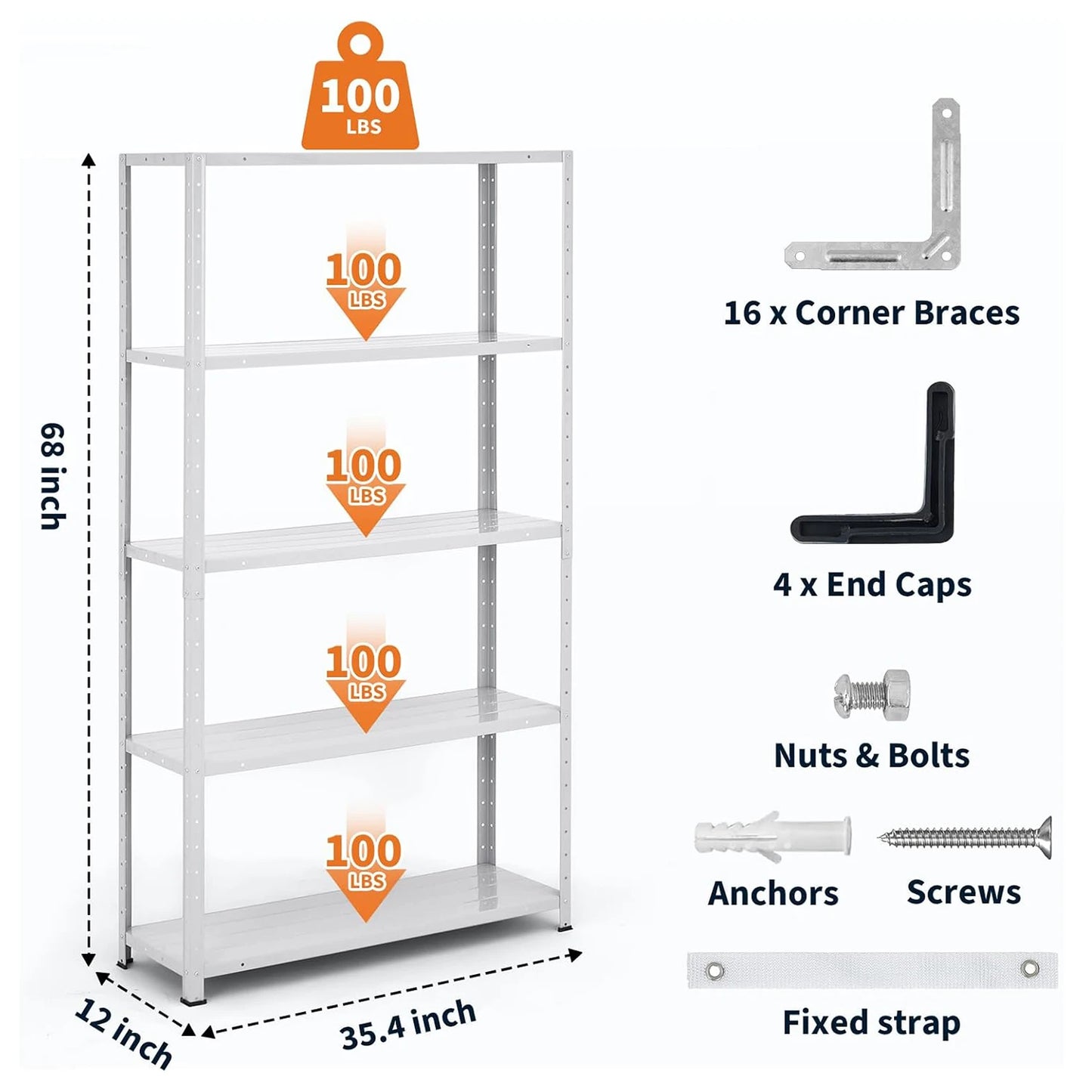 TWISTER.CK 5 Tier Shelf Organizer Adjustable Height Metal Shelves For Pantry Kitchen Closet