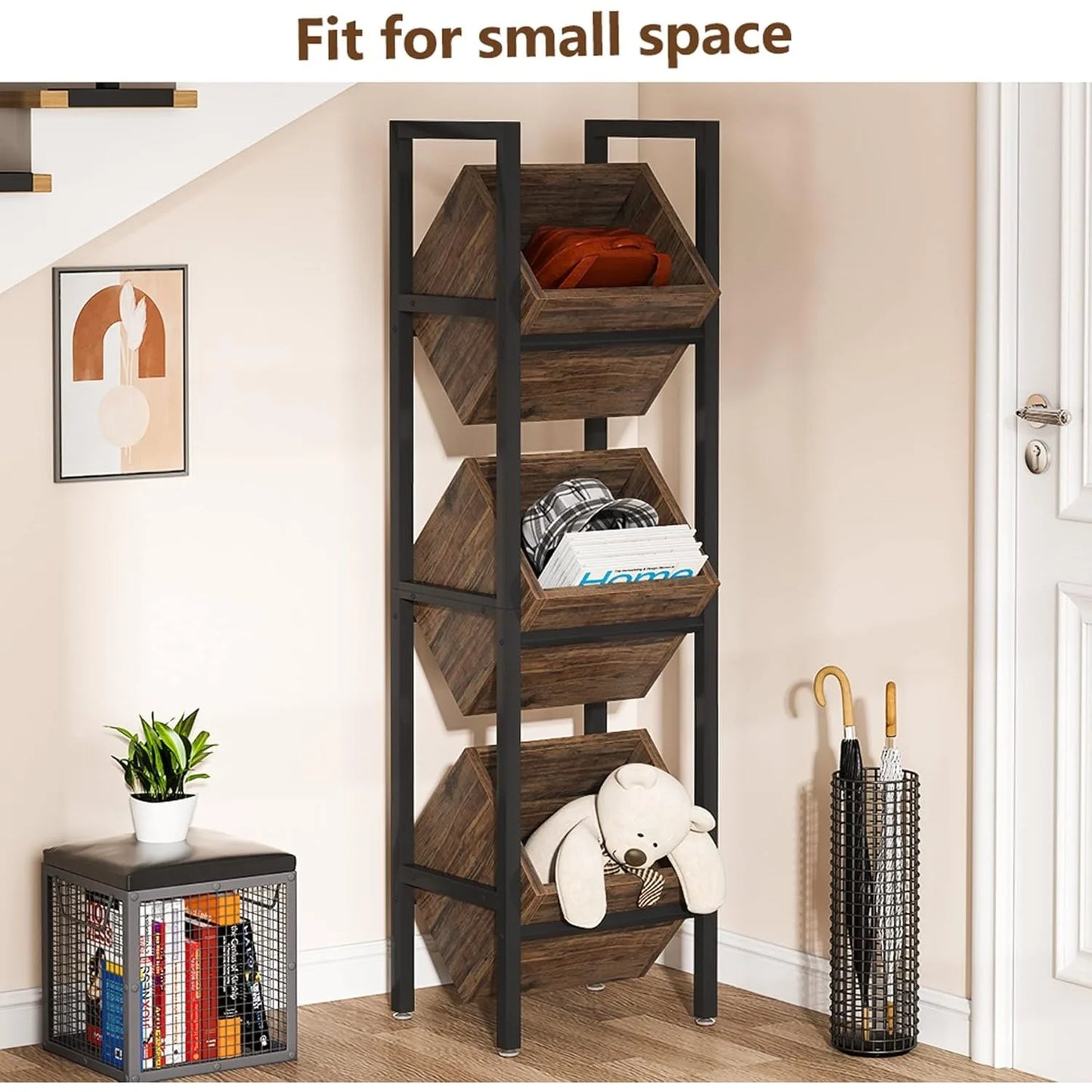 LITTLE TREE 3-Tier Basket Stand For Living Room Organizer