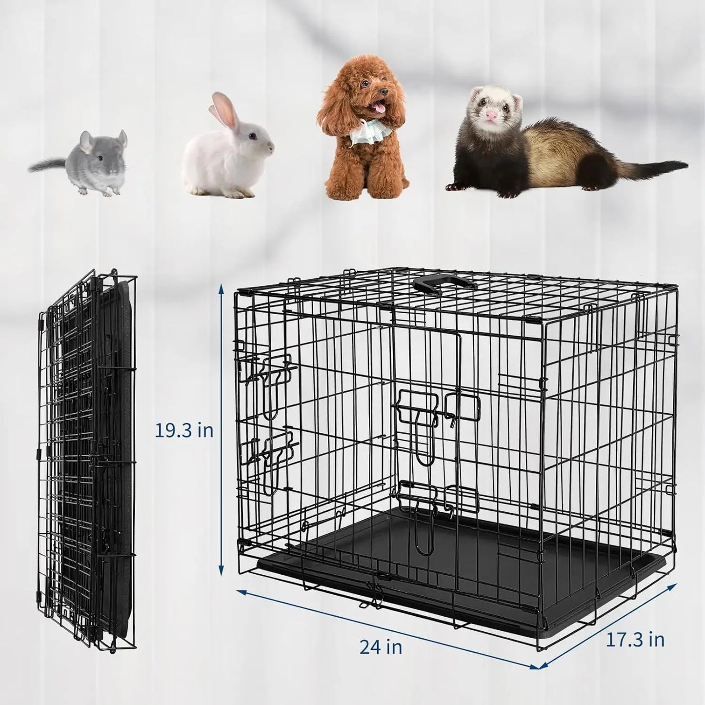 HiMISSCN Rabbit Cage Portable Folding 24 To 48 Inch With Slide Out Tray 2 Door For Bunnies