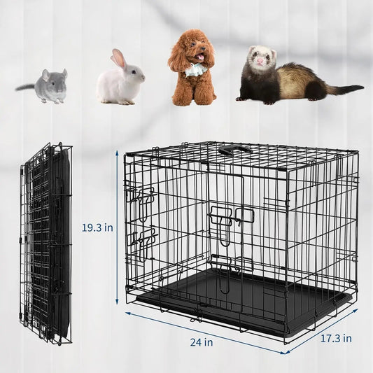 HiMISSCN Rabbit Cage Portable Folding 24 To 48 Inch With Slide Out Tray 2 Door For Bunnies