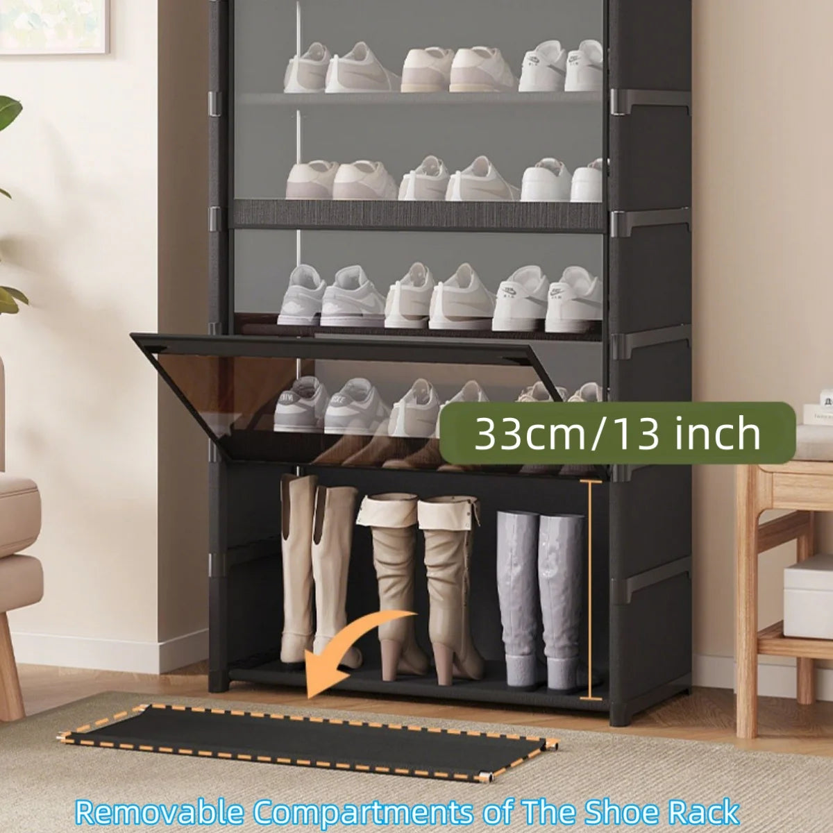 5/7 Layer Shoe Cabinet With Dustproof Clear Lid And Organizer