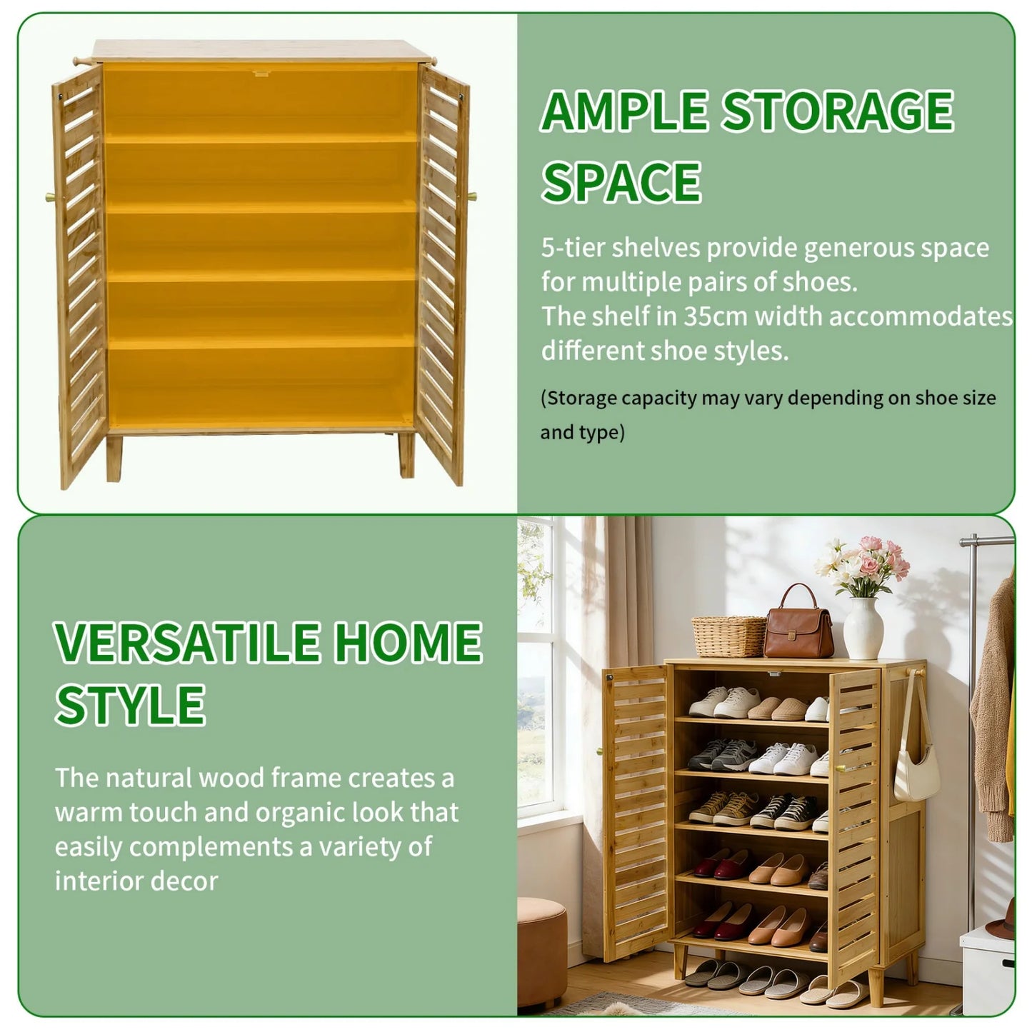 Bamboo Shoe Storage Cabinet Five Tier Organizer For Entryways Hallways
