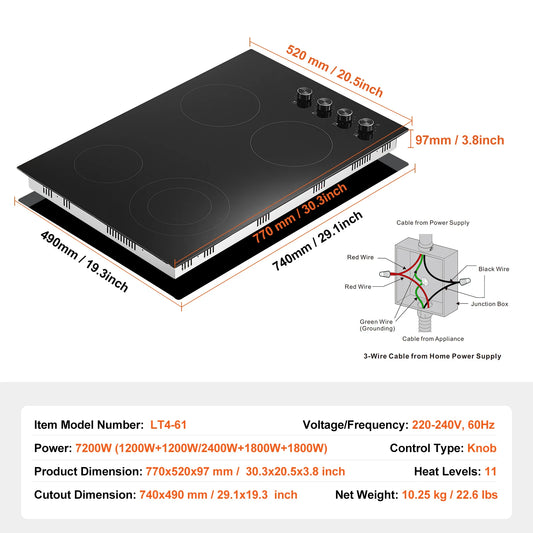 SucceBuy Built In Electric Cooktop Ceramic Glass Top With Knob Control 11 Power Levels For Home Cooks