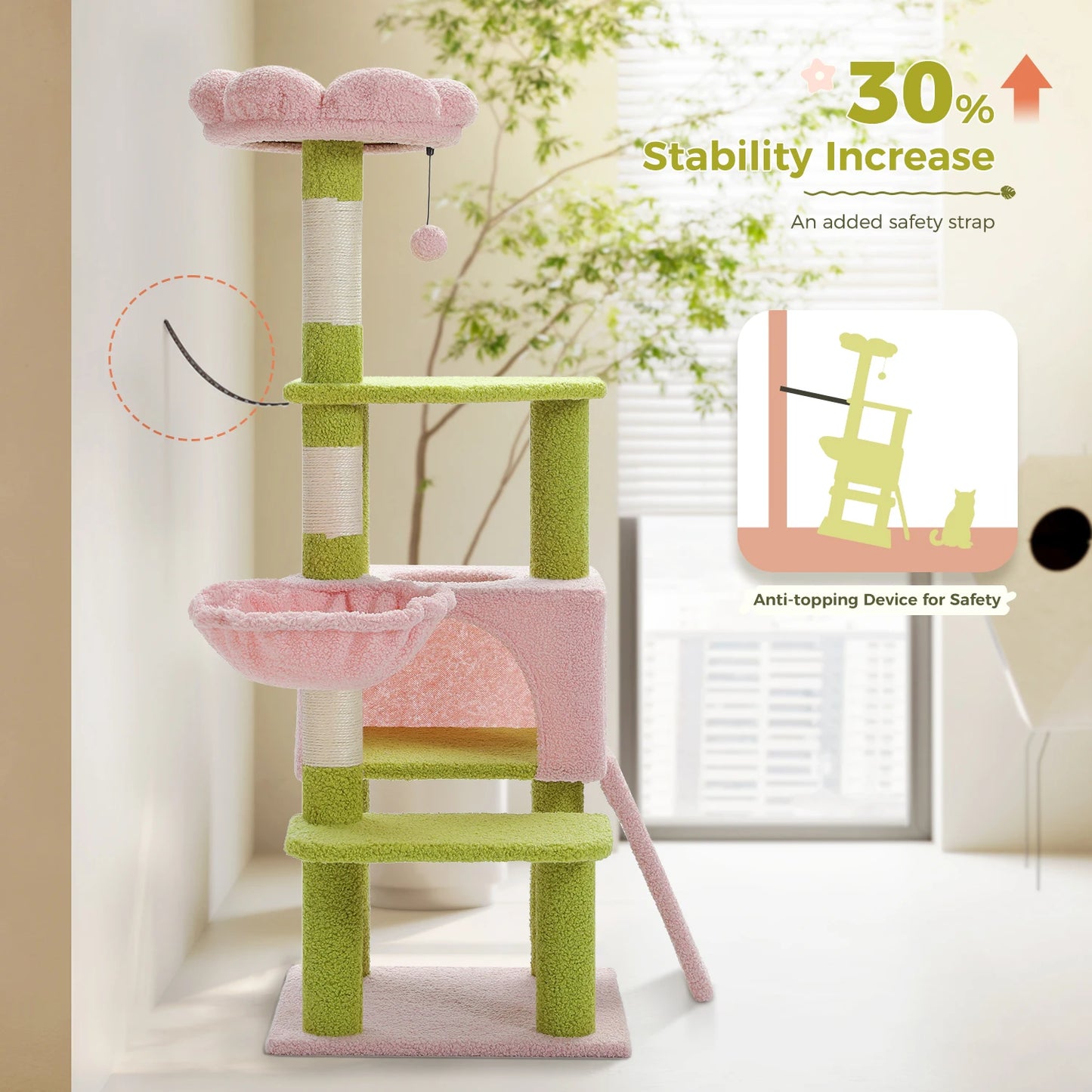 PAWZ Road Flower Cat Tree Multi Level Tower With Sisal Scratching Posts For Indoor Small And Medium Cats Top Perch