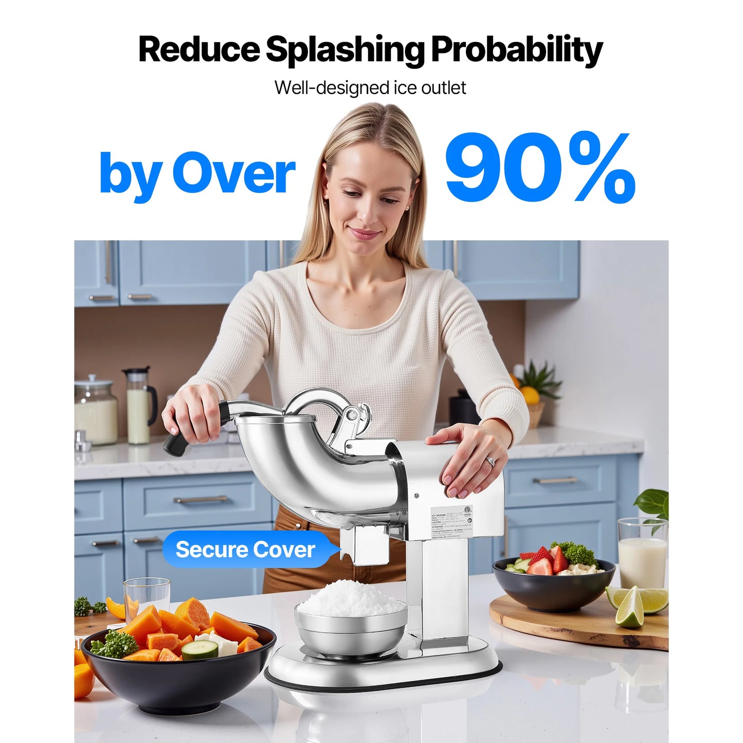 SucceBuy Ice Crusher Machine 440 Lb Per Hour 4 Blade Shaver For Home Use With Bowl And Cover 350W 1400RPM