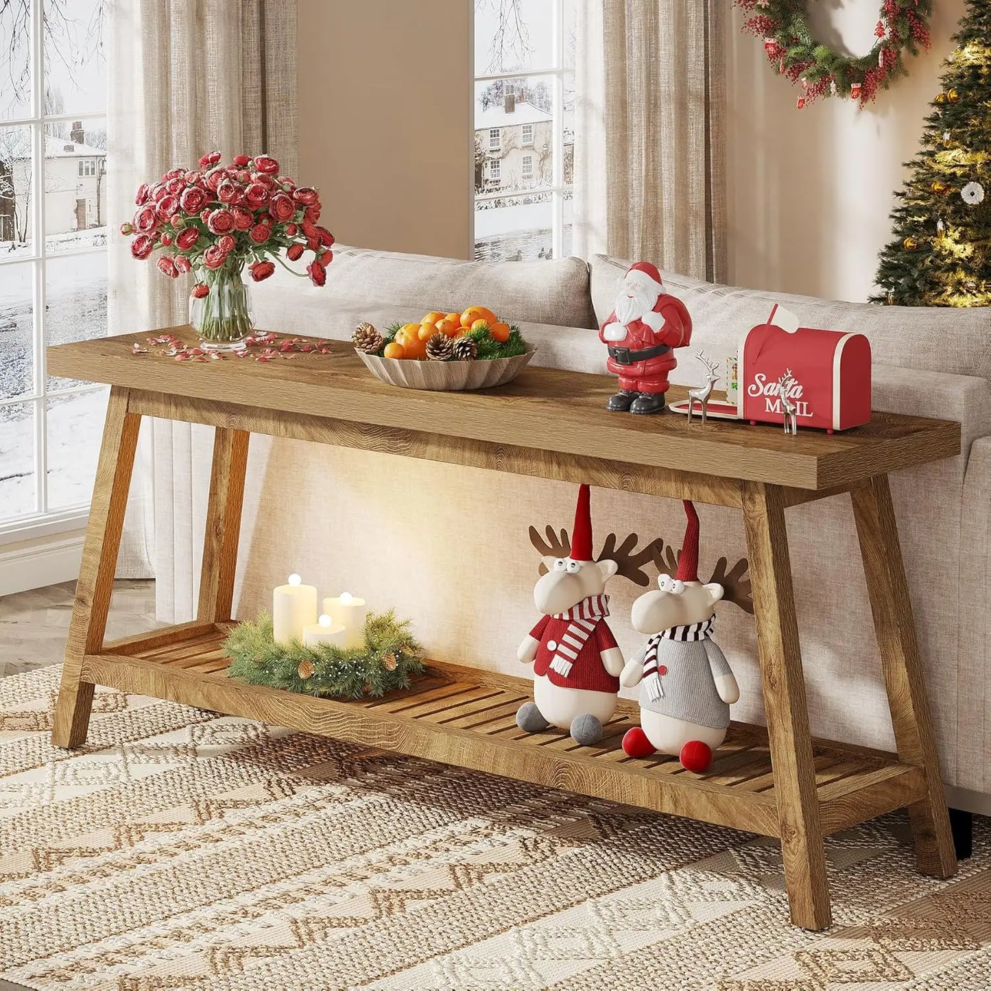 LITTLE TREE Farmhouse 2-Tier Console Table For Entryway