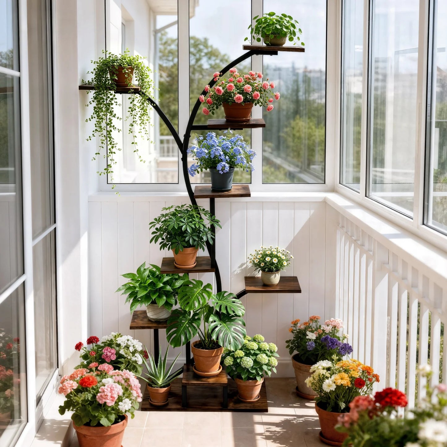 Tree Shaped Indoor Metal Plant Stand With Grow Lights