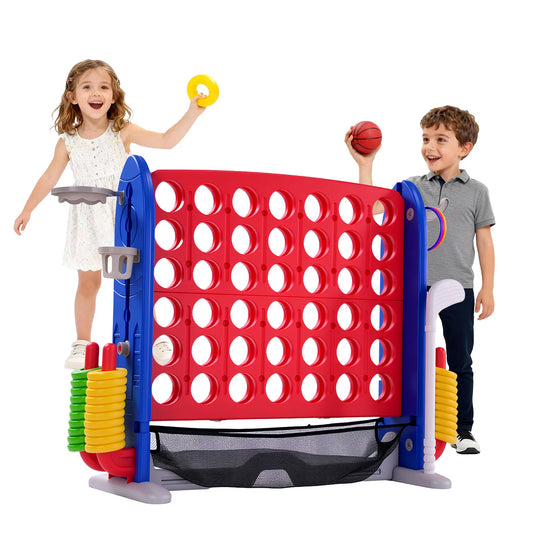 Giant 4 In 1 Outdoor Yard Game Set With Adjustable Height Basketball Hoop Ring Toss Connect Four For Family Fun