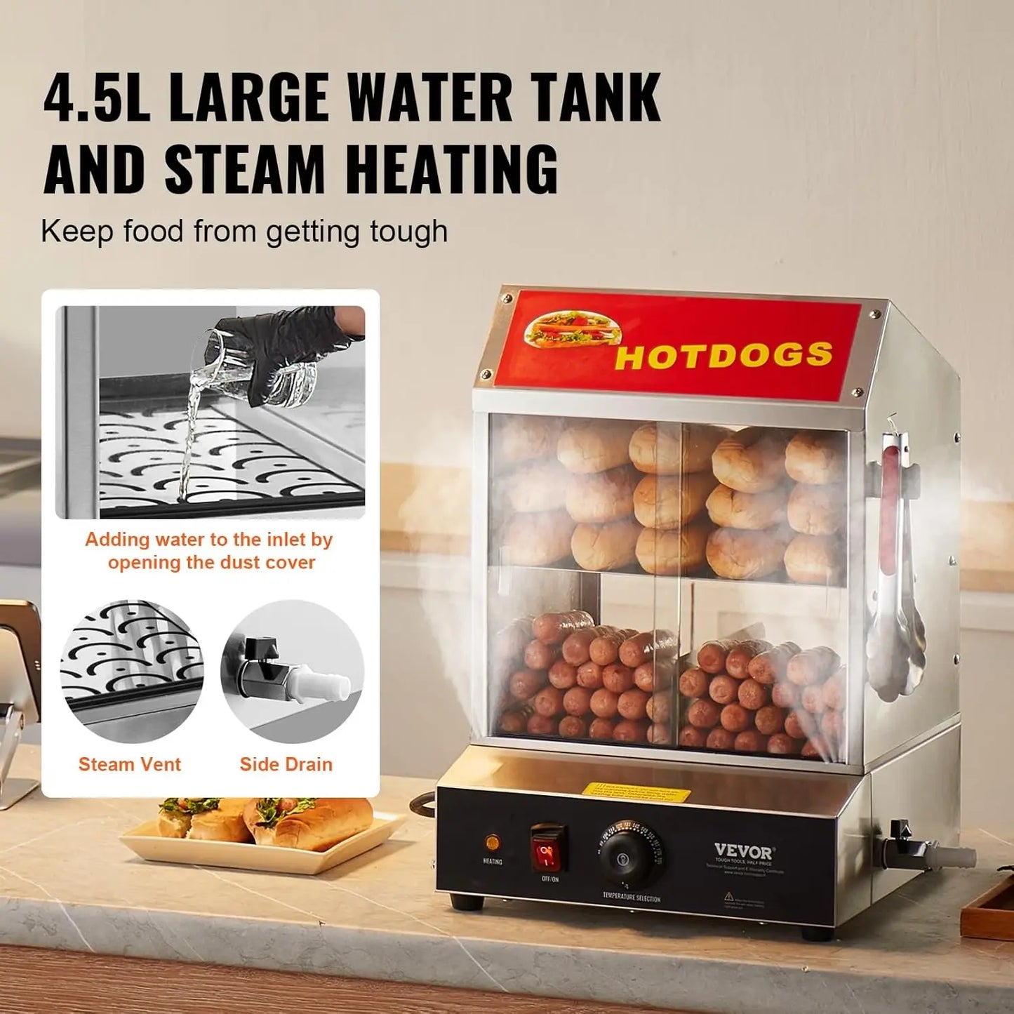 XMSJ Hot Dog Steamer Two Tier With Temperature Control
