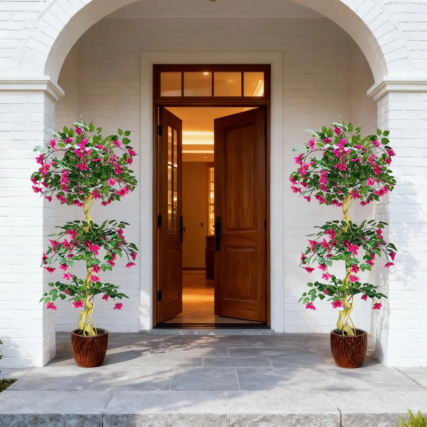 HiMISSCN Artificial Bougainvillea Tree With White Pot Lifelike Silk Foliage For Indoor Outdoor Decor Home Office Wedding