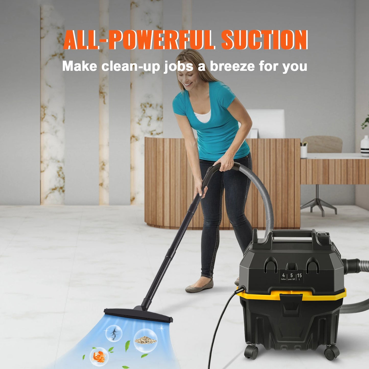 SucceBuy Portable Wet And Dry Vacuum Cleaner 15L 1200W Powerful Suction For Car And Home