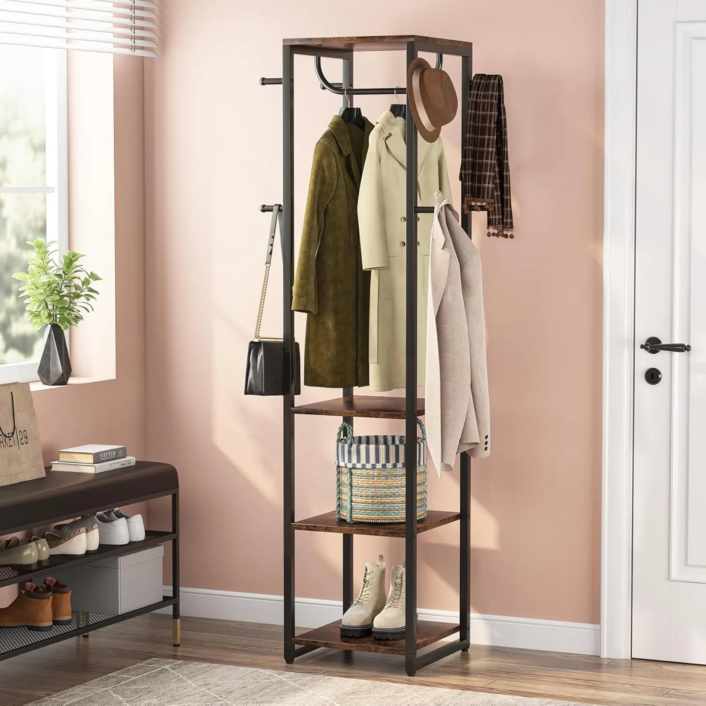 Little Tree Freestanding Coat Rack With Shelves and Hooks