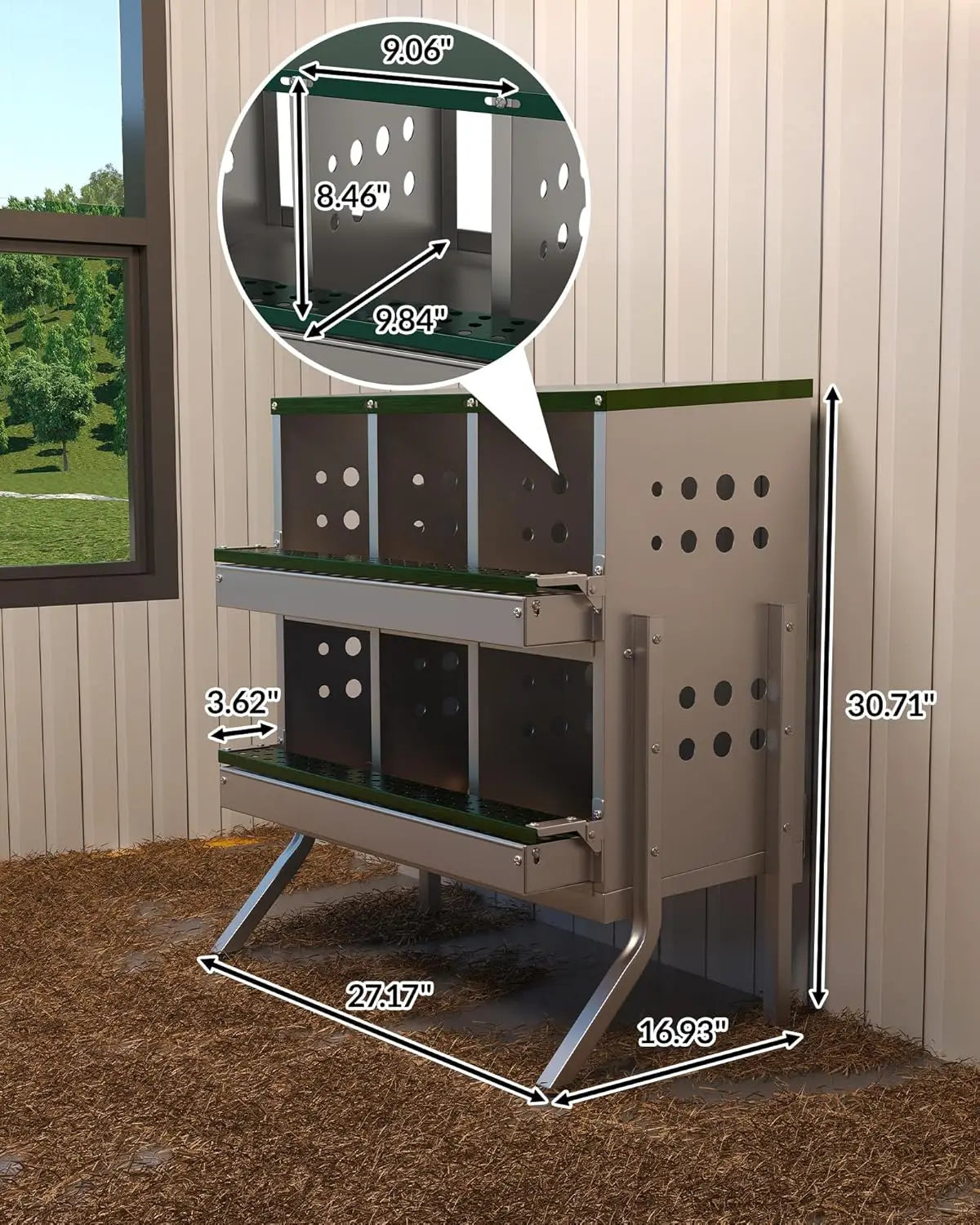 TWISTER.CK Metal Chicken Coop Nesting Box With Multi Compartment Rustproof Ventilated Roll Out Egg Collection For Hens