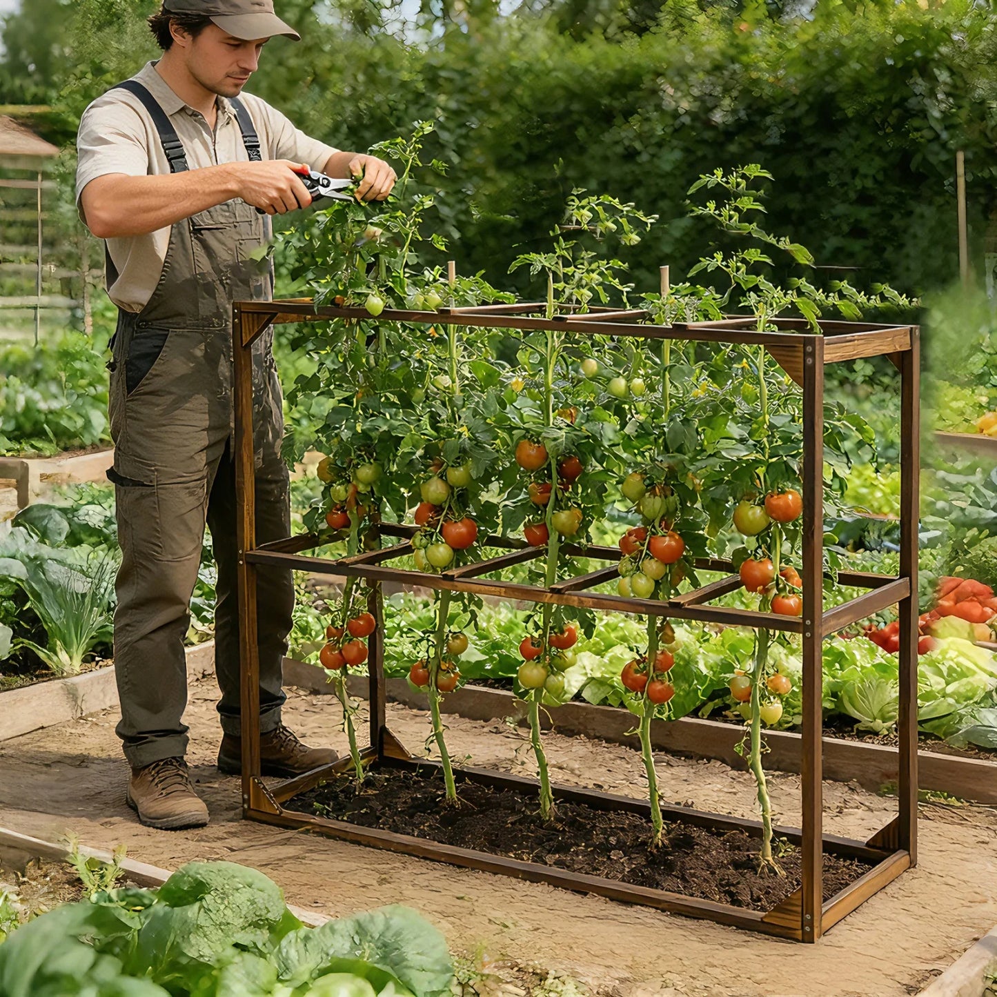 Wooden Garden Tomato Cranberry Support Trellis With 5 Slots Cage