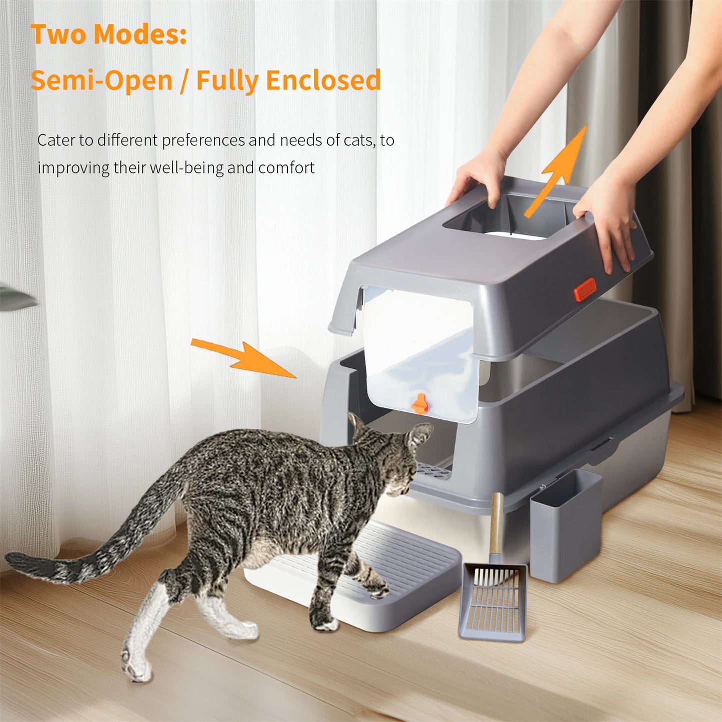 Stainless Steel Enclosed Cat Litter Box With Lid High Walls